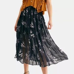 Free People Lydia Printed Floral Midi Skirt